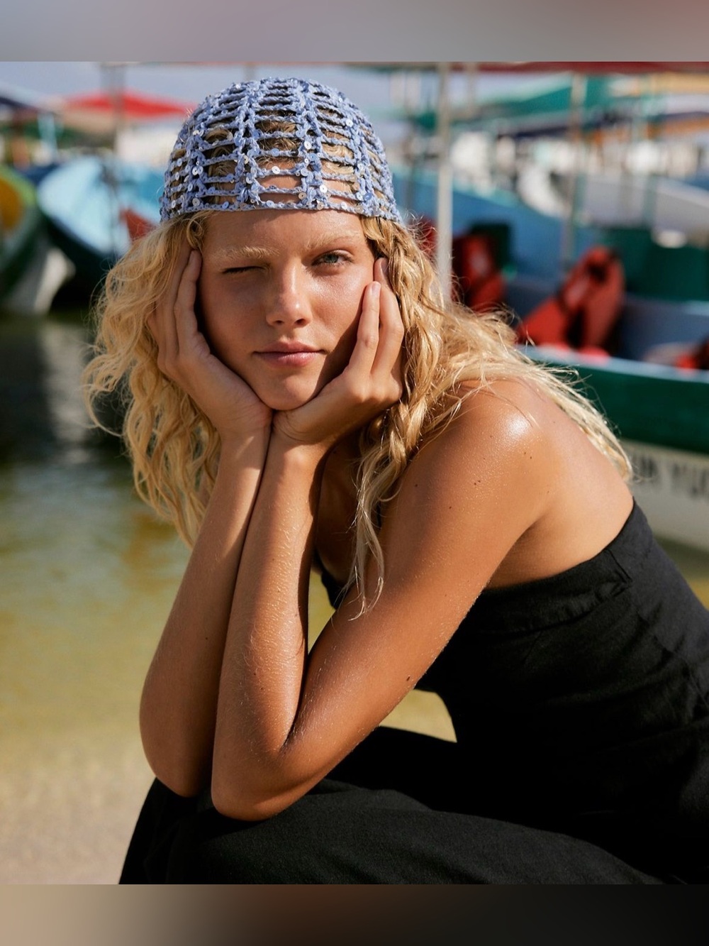 Free People Mila Sequin Disco Cap